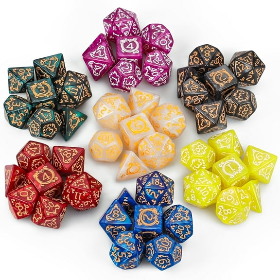 7pcs DND Dice Set, Retro Polyhedral Dice Sets for Table Game Dice Role-Playing RPG Dice, Yellow