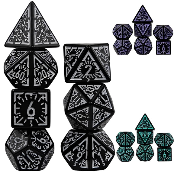 7pcs DND Dice Set, Retro Polyhedral Dice, Table Game Dice Role-Playing RPG Dice, Black