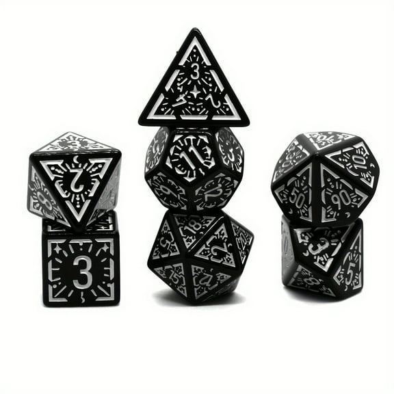 7pcs DND Dice Set, Retro Polyhedral Dice, Table Game Dice Role-Playing RPG Dice, Black