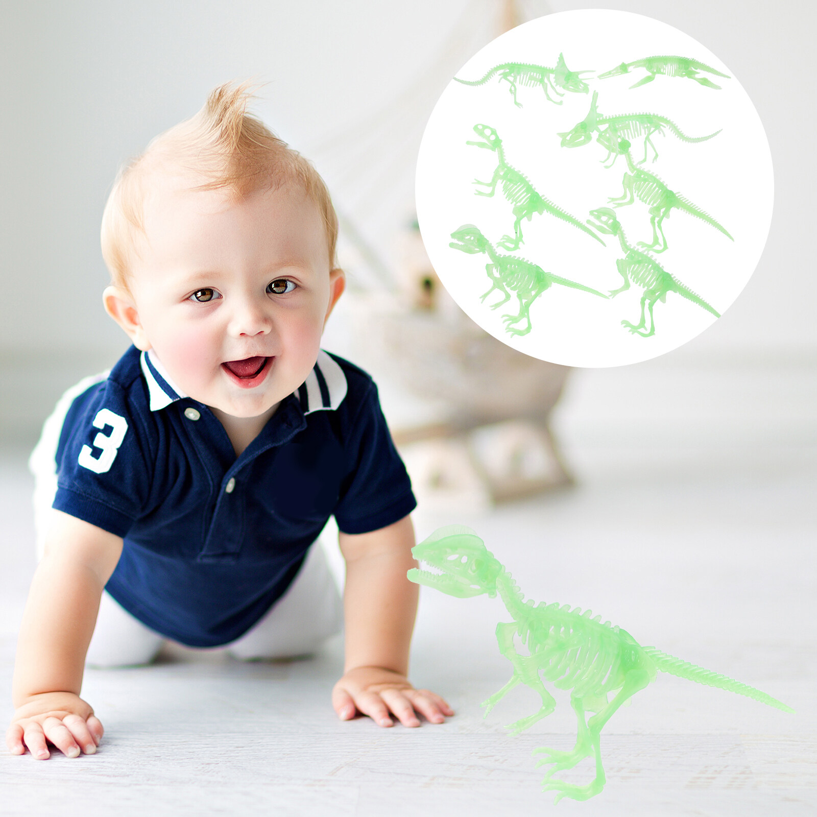 7pcs Dinosaur Skeleton Glowing in Dark Dinosaur Bones Assembly Skeleton