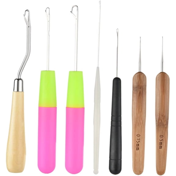 7pcs Dread Braid Crochet Yarn Kit Rug Sets Crochet Needle for Dreadlocks Dreads Crochet Needles Hair Extensions Hook Crochet Hooks for Dreadlocks Hair Extension Tools Metal