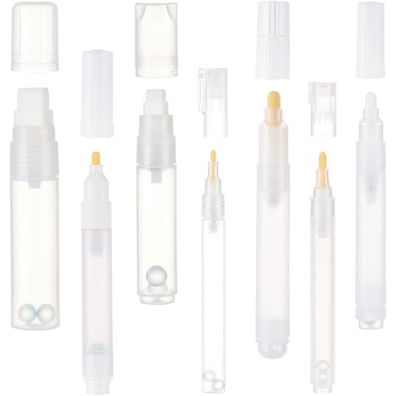 7pcs Empty Refillable Paint Pens Empty Plastic Paint Marker White Paint Pens Fine Point Empty Refillable Markers for Oil Painting Graffiti Wood Ceramic Metal Paper Drawing Art Supplies White