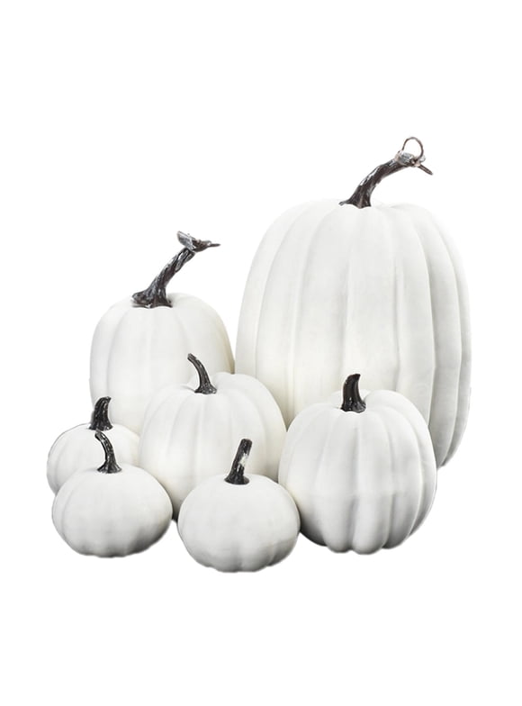 7pcs Faux Pumpkins Harvest Lifelike Pumpkin Fake Foam Pumpkin for Fall White