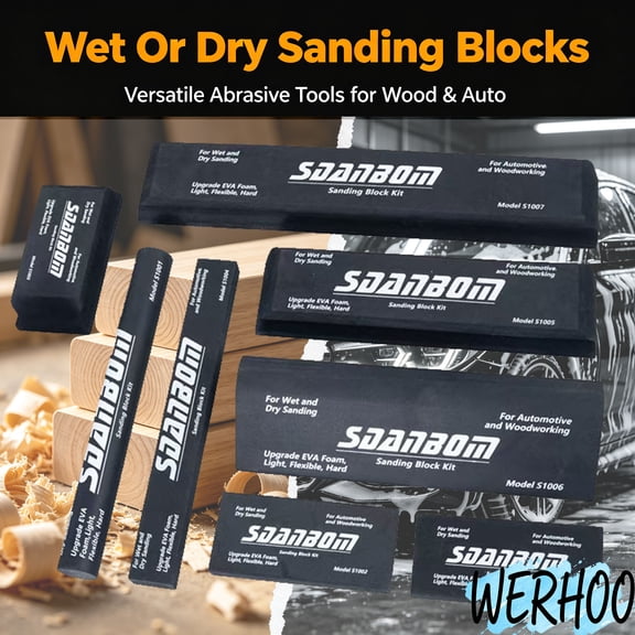 POMEADE Sanding Blocks Kit Flexible EVA Foam Wet or Dry for Automotive Bodywork 7 Count