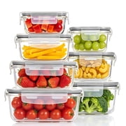 7pcs Glass Storage Container Set with Lids, Sindcom Meal Prep Containers, Airtight Bento Boxes, Gray