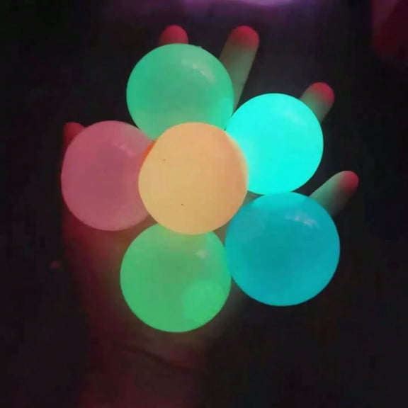 7pcs Glow In The Dark Sticky Balls Can Stick To Ceiling Stress Relief Luminous In Dark Fun Fidget Toys Suitable For Adults To Relieve Anxiety And Stress