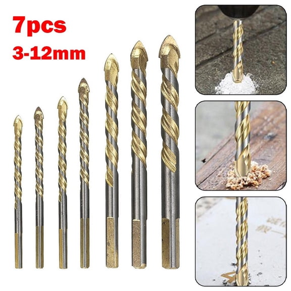7pcs Golden Triangle Drill Carbide Drill Bit Set For Porcelain Tile Concrete Brick Glass Electric Drill 3-12mm