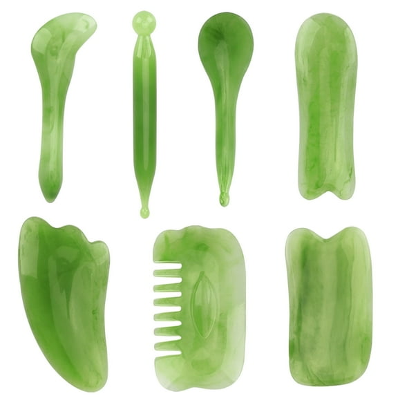 7pcs Gua Sha Massage Tools Set, DISEN Natural Resin Guasha Facial Massager GuaSha Scraping Jade Roller Kit for Face and Body, Skincare Gua Sha Boards for SPA Acupuncture Therapy