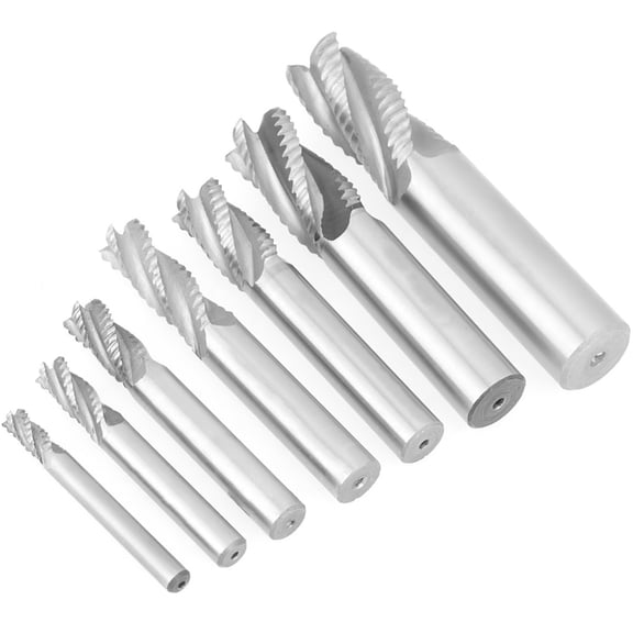 7pcs HSS End Mill Router Bit Set, 4 Flutes 6-20mm Roughing Chipbreaker Milling Cutter for Metalworking