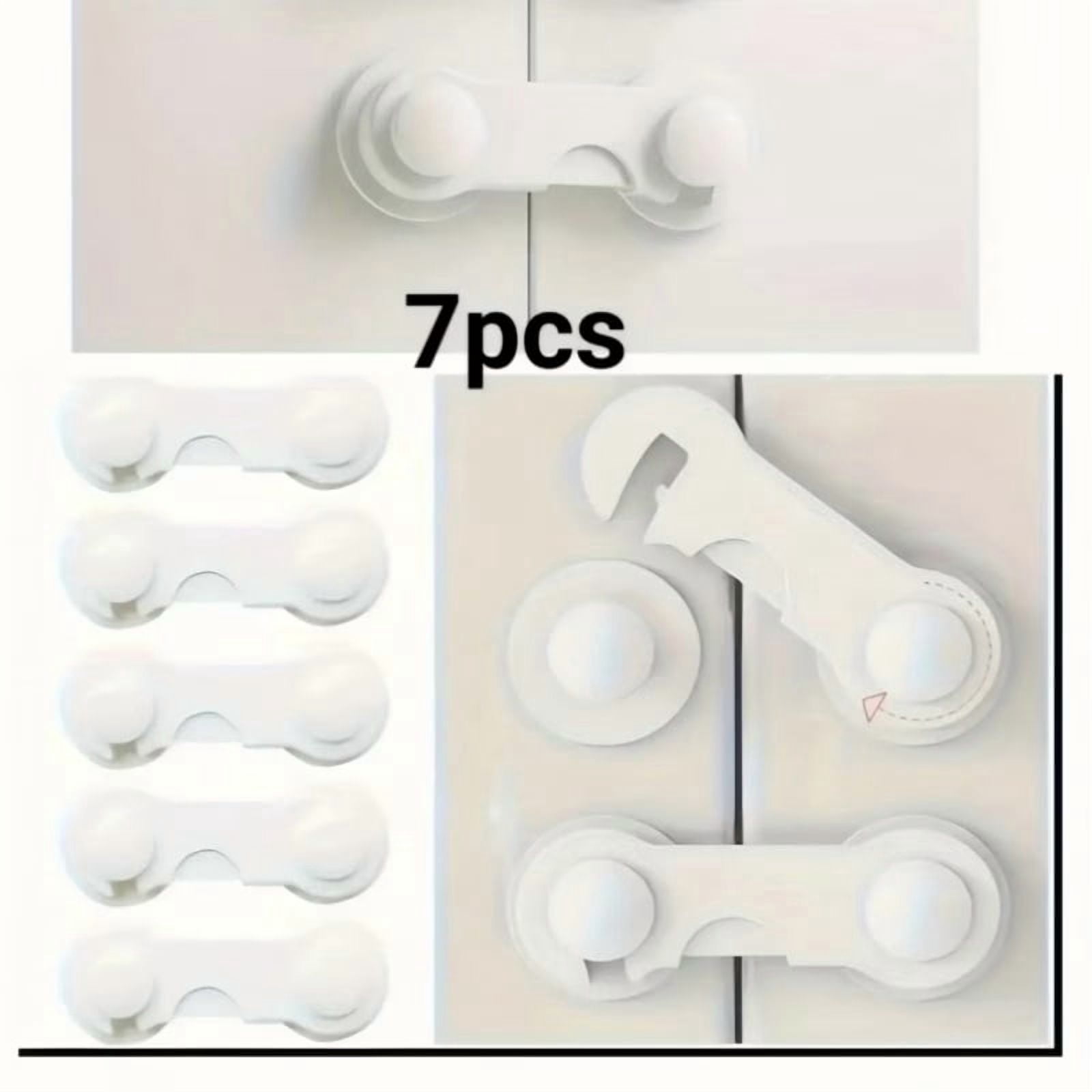 7pcs Heavy-Duty White Plastic Safety Lock Set - Easy Installation for Fridge, Cabinet, Pantry Door & Kitchen Appliances