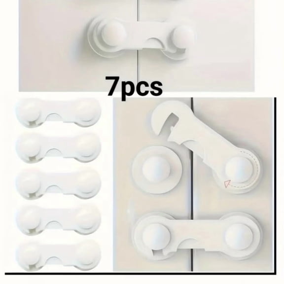 7pcs Heavy-Duty White Plastic Safety Lock Set - Easy Installation for Fridge, Cabinet, Pantry Door & Kitchen Appliances
