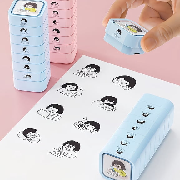 7pcs Joyful Face Multi-Layer Window Reward Stamps - Creative Smiley Stamps for Journaling, Scrapbooking, DIY Crafts, and Classroom Rewards