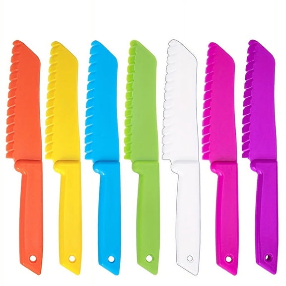 7pcs  Kid Plastic Kitchen Knife Set - Safe Cooking Chef Nylon Knives For Toddlers Fruit, Bread,Cake,Salad,Lettuce Cutting!