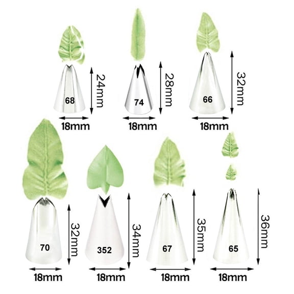 7pcs Leaf Pipping Tips - 304 Stainless Steel Pastry Tips - For Frosting, Cupcake Cake Decorating, Puff Making, Cookie Making - Baking Tools - For Bakers & Cake Decorators