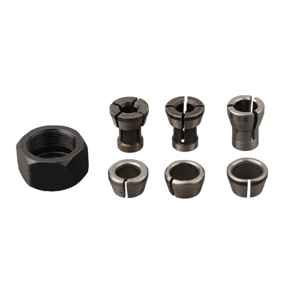 7pcs M17 Collet Chuck Adapter Set with Nut for Electric Router and Engraving Machine, Carbon Steel Split Bushing Converter Kit for Woodworking Trimming, Includes 10mm 9.5mm 8mm 6.35mm 6mm Sizes