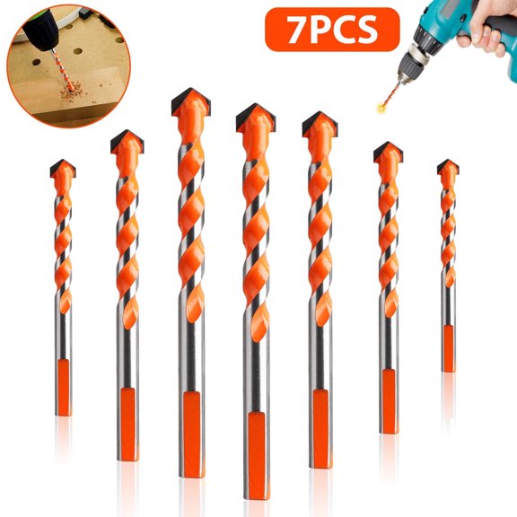 7pcs Masonry Drill Bits, Tungsten Carbide Tips for Drilling Glass, Brick, Plastic, Cement, Wood, Tile, Ceramic
