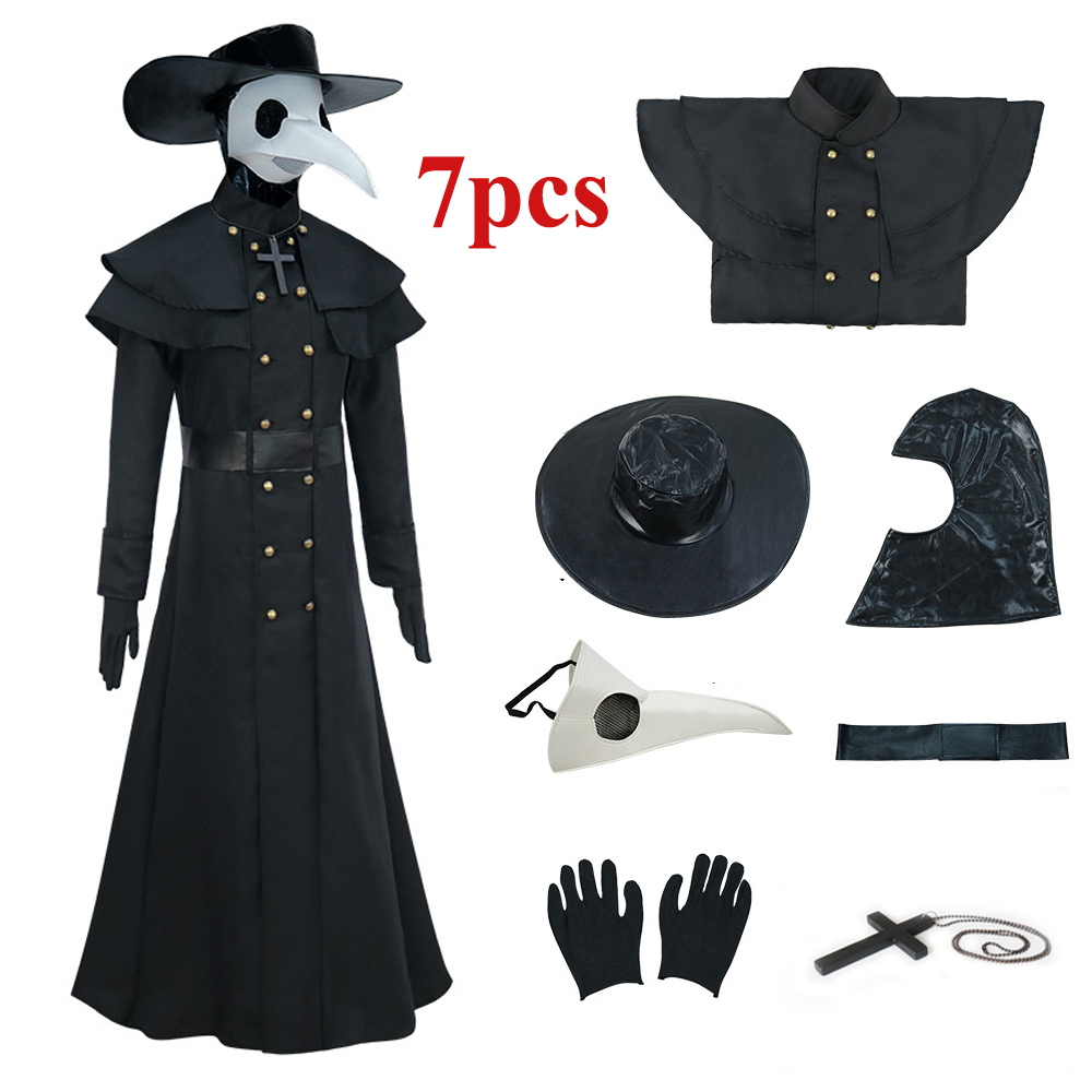 7pcs Medieval Plague Doctor Costume Cosplay