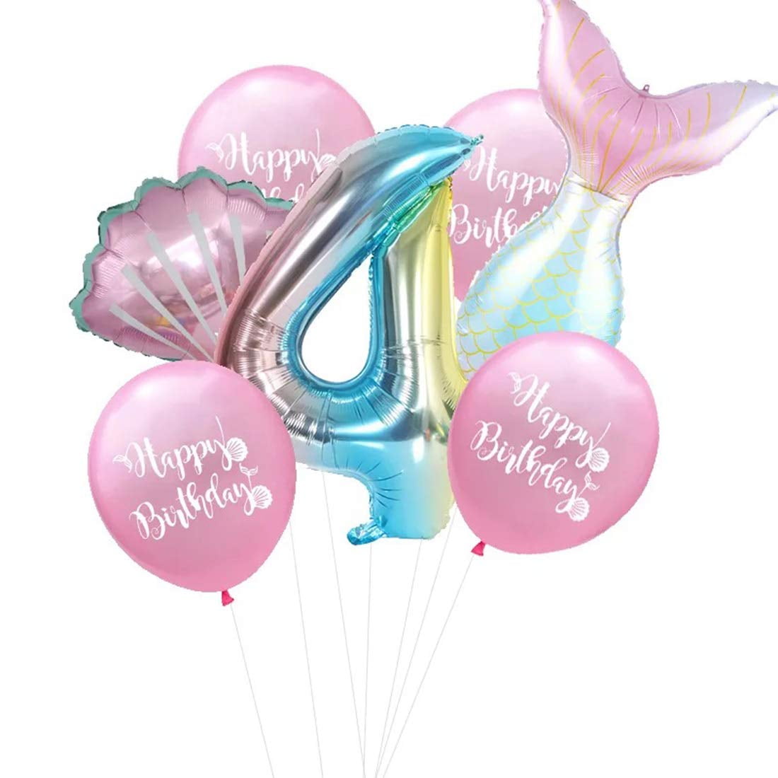 7pcs Mermaid Balloons Number Balloons for 1st 2nd 3rd Birthday Party Girls' Mermaid Tail