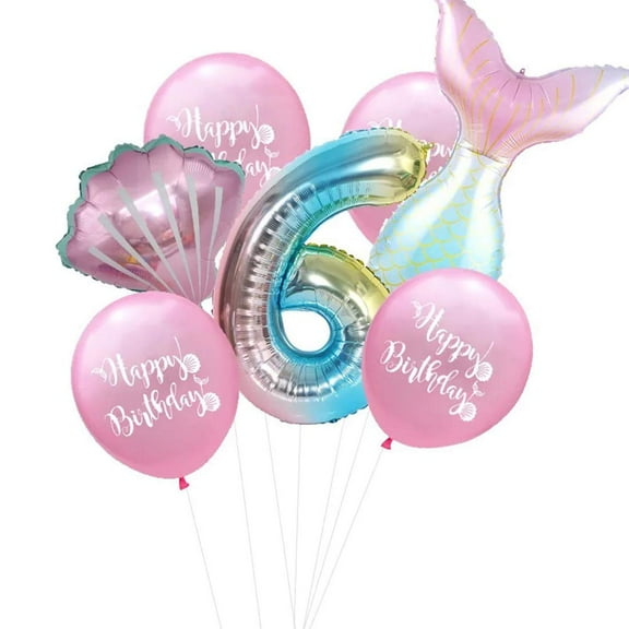 7pcs Mermaid Balloons Number Balloons for KKS11st 2nd 3rd Birthday Party Girls' Mermaid Tail Decoration Supplies (number 6)