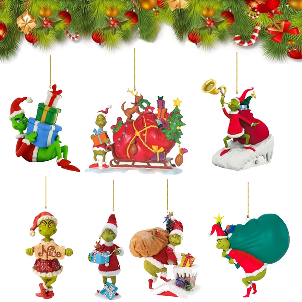 7pcs Merry Christmas Grinch Ornaments Xmas Tree Hanging Decoration