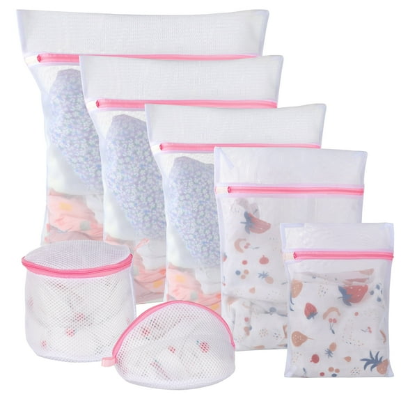 7pcs Mesh Laundry Bags Delicates Bag for Washing Machine for Laundry Shirts Socks Lingerie Travel Laundry Bags White