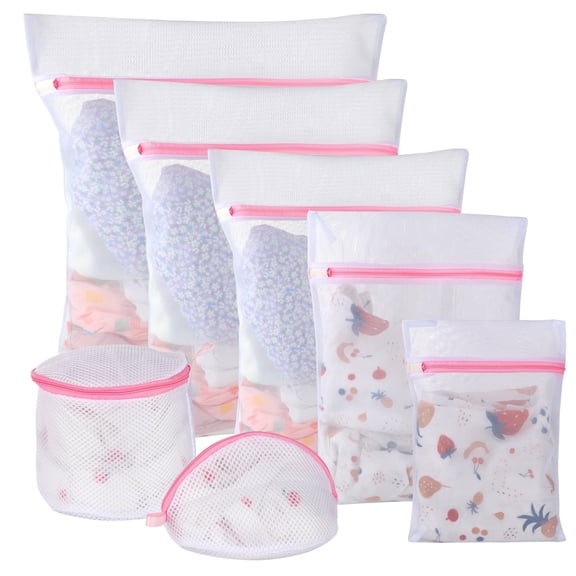 7pcs Mesh Laundry Bags Delicates Bag for Washing Machine for Laundry Shirts Socks Lingerie Travel Laundry Bags White