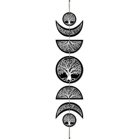 7pcs Moon Phase Wall Hanging Boho Decor Wooden Wall Art Witchy Decor Black Wooden Moon Cycle Signs Gothic