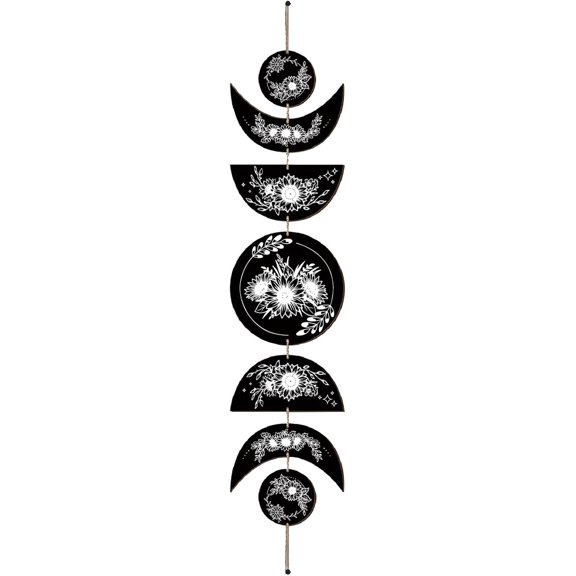 7pcs Moon Phase Wall Hanging Boho Decor Wooden Wall Art Witchy Decor Rustic Black Wood Farmhouse Sign Decorative Creative Craft