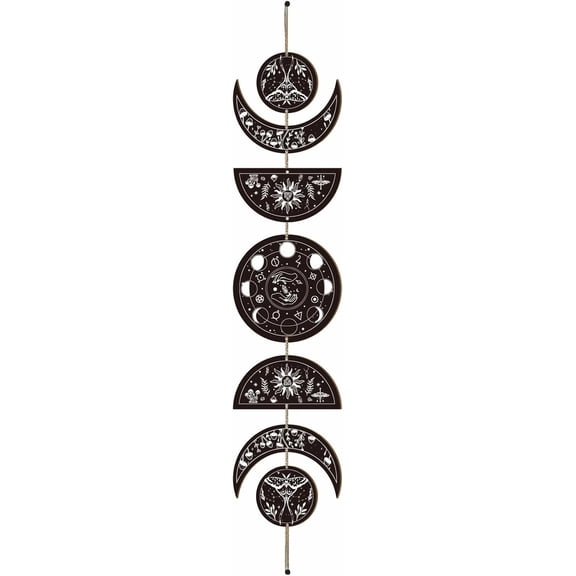 7pcs Moon Phase Wall Hanging Boho Decor Wooden Wall Art Witchy Decor Set with Cotton Thread Black Wooden Moon Cycle Aesthetic Art Wall Hanging for Home Farmhouse 6.3 x 37.1 Inch(Moon Phase) Black DIY