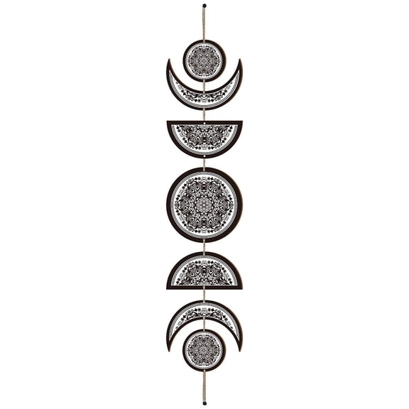 7pcs Moon Phase Wall Hanging Boho Decor Wooden Wall Art Witchy Decor Set with Cotton Thread Tassels Black Wooden Moon Rustic Sign Modern Art