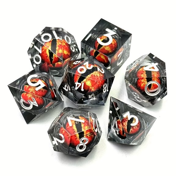 7pcs New Dragon King'S Eye Faceted Dice Set Resin Digital Dice Running Group Table Game Party Game Additions Dragon King Series D4 D6 D8 D10 D12 D20