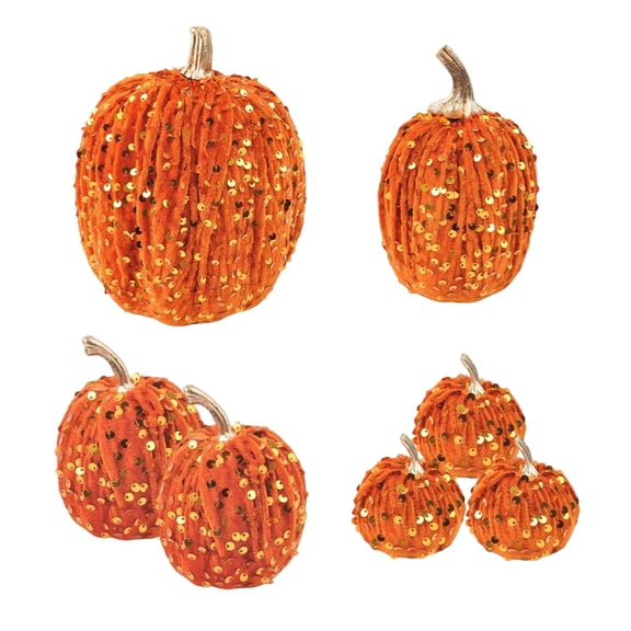 7pcs Orange Sequin Foam Pumpkins Set, Halloween Decor Props, Glitter Faux Pumpkins for Fall Table Centerpiece, Party, Porch, Yard & Indoor Decorations