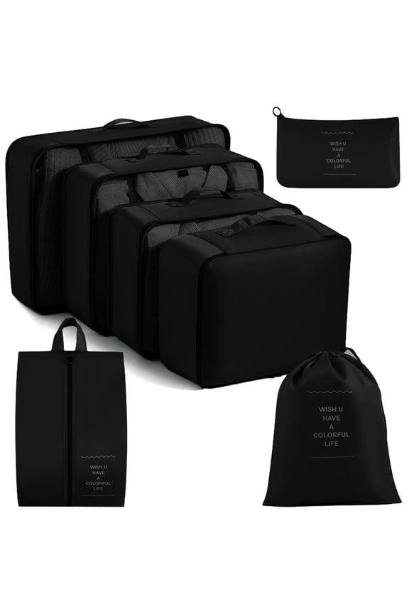 7pcs Packing Cubes with Shoe Bag - Compression Travel Luggage Organize