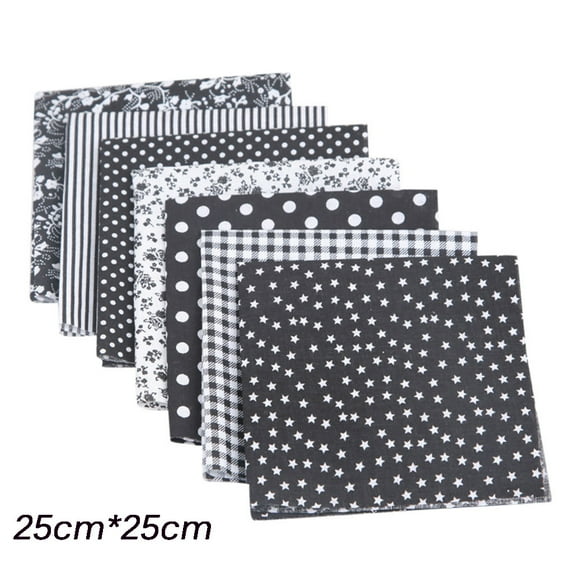 7pcs Patchwork Fabric Bundle - Quilting Squares for DIY Sewing, Soft Craft Fabric Pieces, Perfect for Quilt Making & Handicrafts, Assorted Color Fabric Set for Crafters, Black, 9.84*9.84in