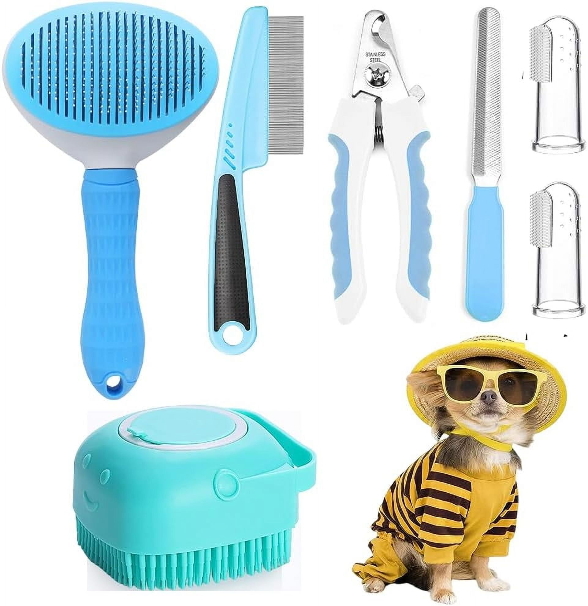 ZIFPETS 7-in-1 Grooming Brush Set For Dogs & Cats - Includes Deshedding Glove, Nail Clippers, Waste Bags