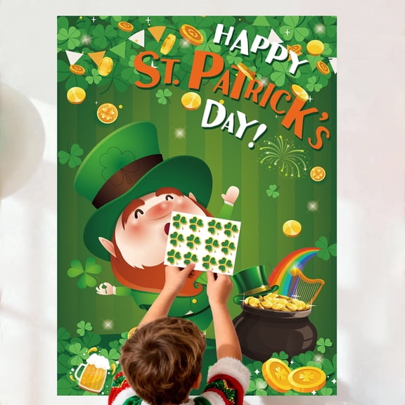 7pcs Pin The Shamrock On The Green Hat for St. Patricks Day Party Favors, Including St. Patricks Day Pin The Game Poster Stickers etc St Patrick Party Games