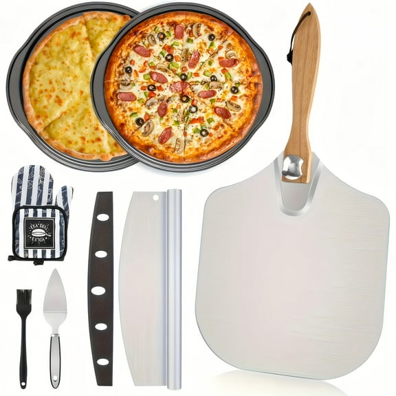 7pcs Pizza Set, Professional Set Of Large Pizza Stones for Oven And Barbecue, Equipped with Heat-resistant Gloves, Oil Brush, Shovel, Pizza Knife, Heat-resistant And Shockproof
