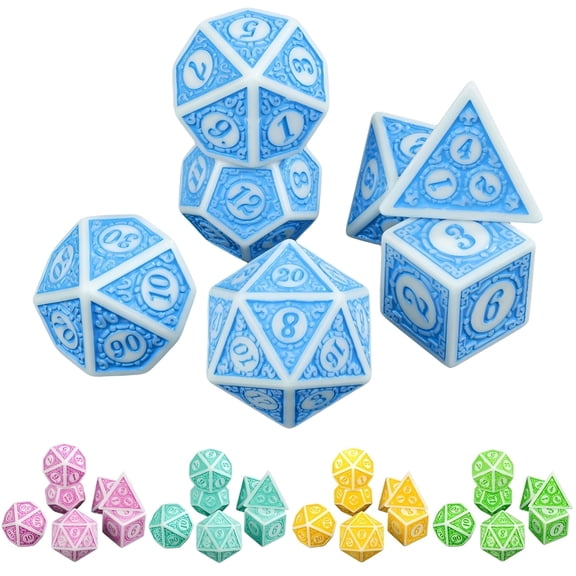 7pcs Polyhedral DND Dice Set, for RPG Board Roll Playing Table Games, Green