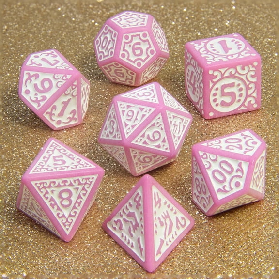 7pcs Polyhedral DND Dice, for RPG,Role Playing Table Board Game, Pink