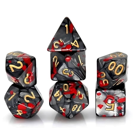 7pcs Polyhedral Dice with Red Spotted Patterns, for RPG,Role Playing Table Game, Black