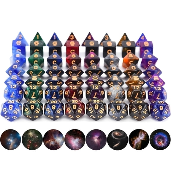 7pcs Polyhedral Galaxy Style DND Dice, for Dungeons and Dragons,RPG,Role Playing Table Game, Black&Gold