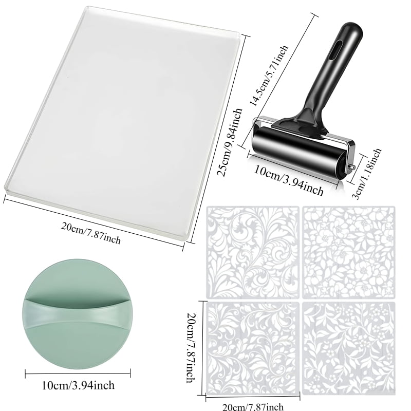 7pcs Printmaking DIY Kit - Reusable Gel Printing Plate with Brayer Roller, Baren & Stencils, Art & Craft Supplies for DIY Cards Scrapbooking Journaling, Painting Tools, Christmas Gifts for DIY Lovers