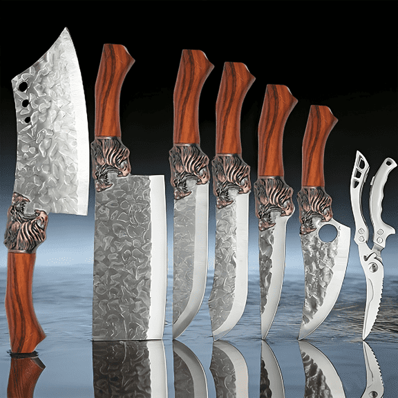 7pcs Professional Chef Knives Suit Stainless Steel, Replaceable Blades, Hand Forged Kitchen Tools, Safe For Food Contact