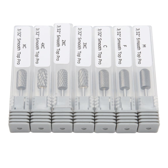 7pcs Professional Tungsten Steel Nail Drill Bit Set for Electric Manicure Machines, High Hardness Polish and Gel Cuticle Remover Grinding Bits for Nails, 3/32 inches / 0.24 cm Shank