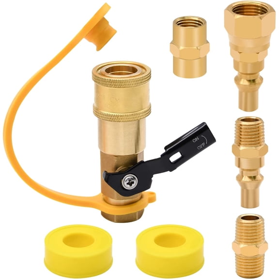 7pcs Propane Quick Connect Fittings,1/4" RV Fittings Adapter with 3/8" Flare x 1/4" NPT Male Pipe Half-Union Fitting Female