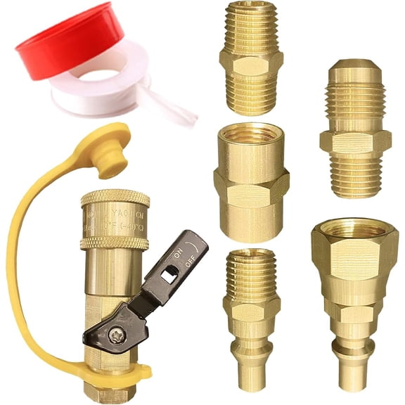 7pcs Propane Quick Connect Fittings Adapter for Hose RV to Grill or Cooking with 3/8" Flare x 1/4" NPT Male Pipe