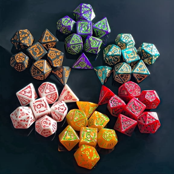 7pcs Pumpkin Design Polyhedral DND Dice, for Dungeons and Dragons,RPG,Role Playing Table Game, Red
