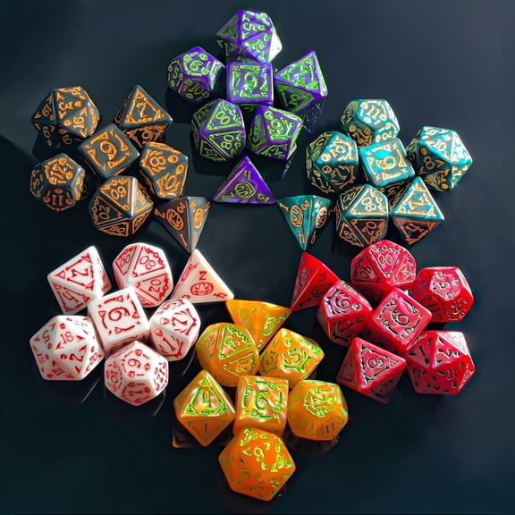 7pcs Pumpkin Design Polyhedral DND Dice, for Dungeons and Dragons,RPG,Role Playing Table Game, White