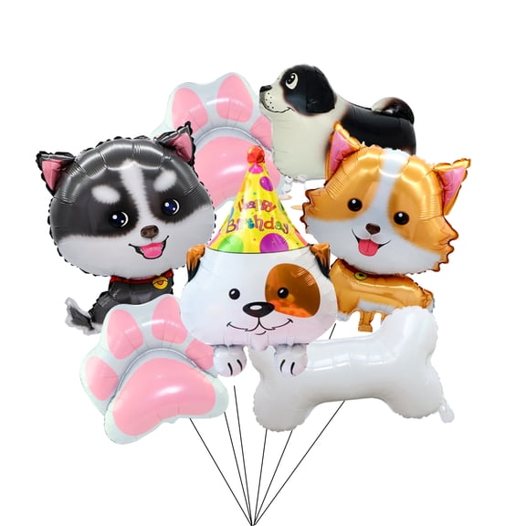 7pcs Puppy Dog Birthday Foil Balloons Set-Puppy Walking Balloons,Dog Bones Balloons&Dog Paw Balloons,Puppy Dog Foil Balloons etc Dog Party Decorations Balloons for Dog Party Decorations