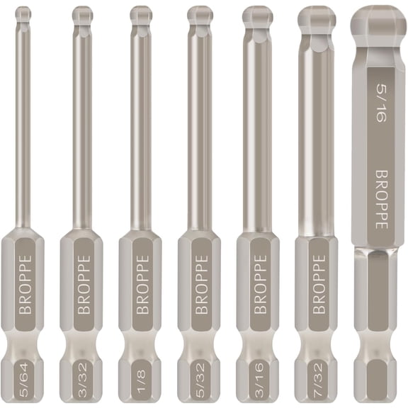 7pcs SAE Ball End Hex Screwdriver Bit Set Magnetic Ball Head Allen bits 5/64-5/16 Inch 1/4 Inch Hex Shank 65mm Length